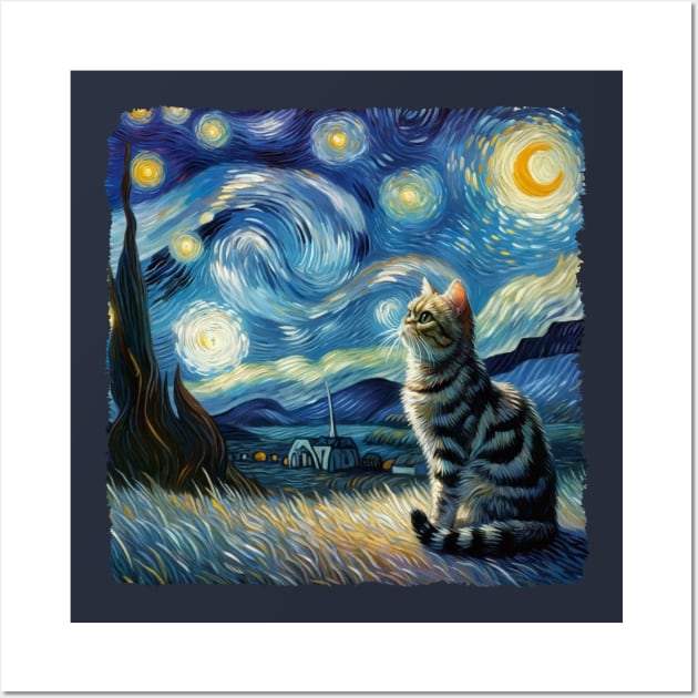 Domestic Long Hair Starry Night Inspired - Artistic Cat Wall Art by starry_night